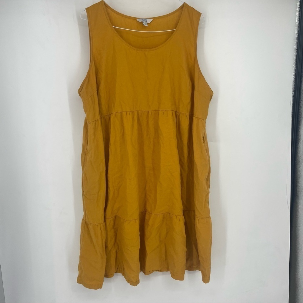Croft Barrow Plus Size 3X Mustard Yellow Linen Tiered Dress Beach Vacation Vaca